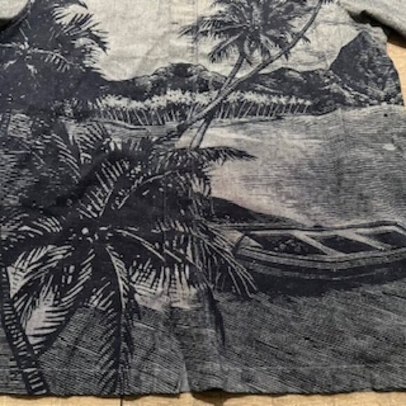 Reynolds & Perry Linen Hawaiian Shirt Gray Mens Sz XL Button Up Short Sleeve - Picture 4 of 13
